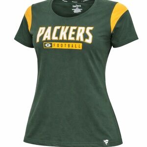Green Bay Packers Women’s V-Neck Tee Fanatics Green Gold Shirt L/XL